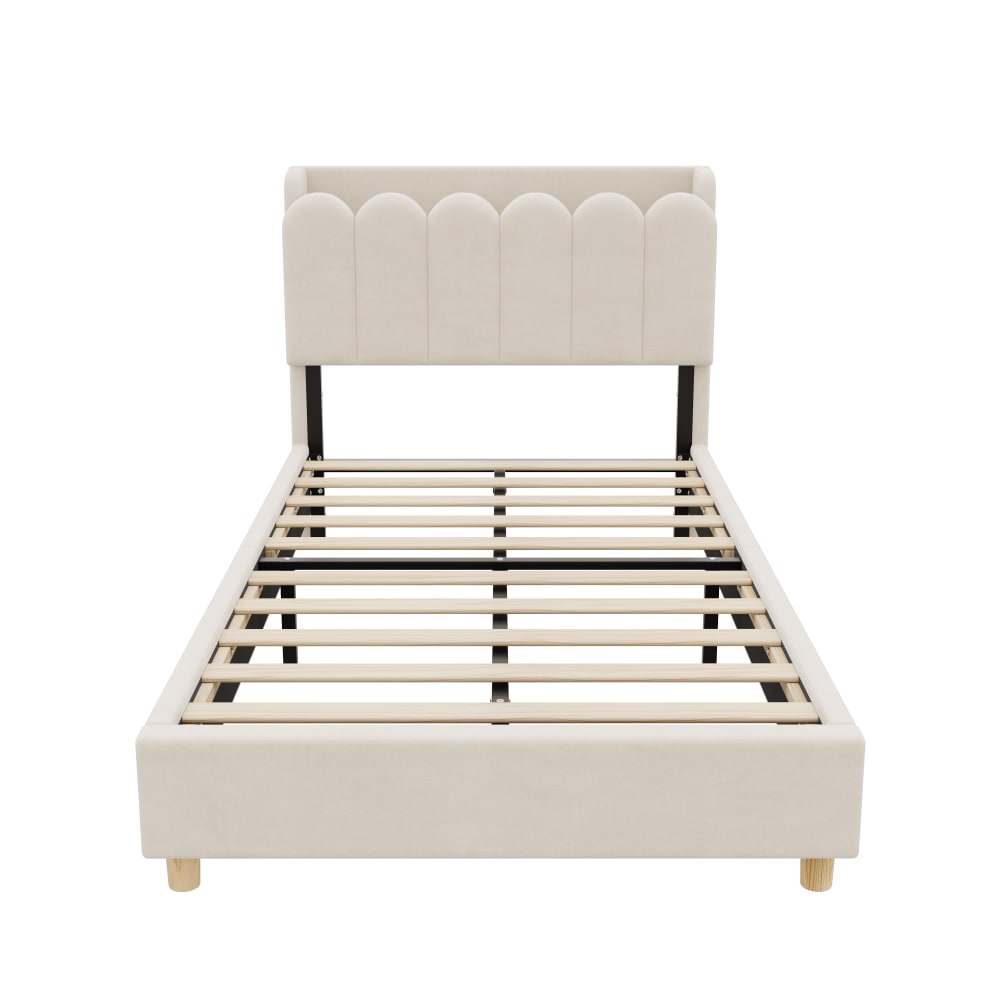 Lit rembourré enfant en pin beige 90x200 cm