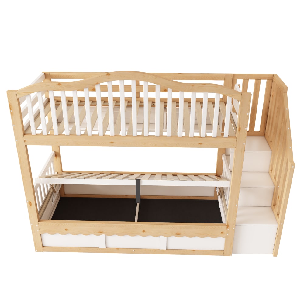 Lit superposé enfant en pin blanc & chêne 90x200 + 90x190 cm
