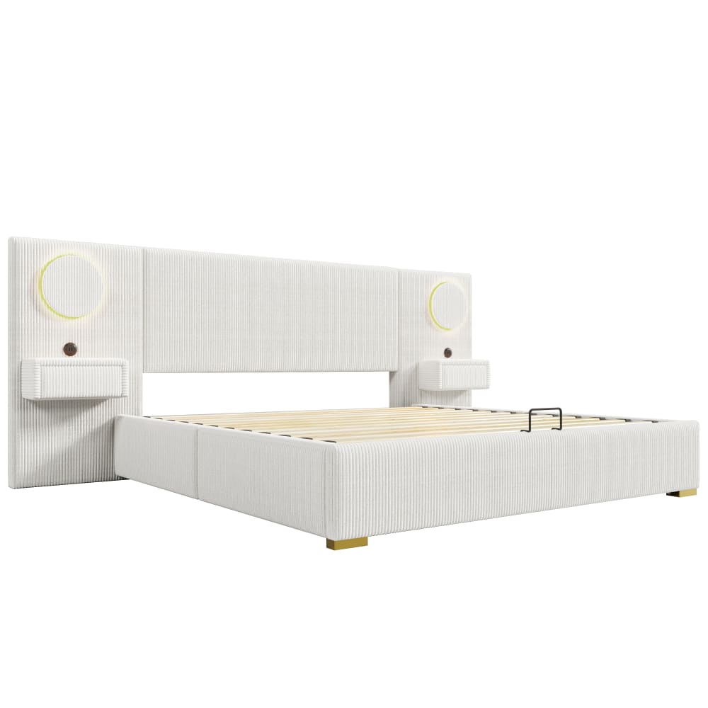 Lit rembourré double en pin beige 180x200 cm