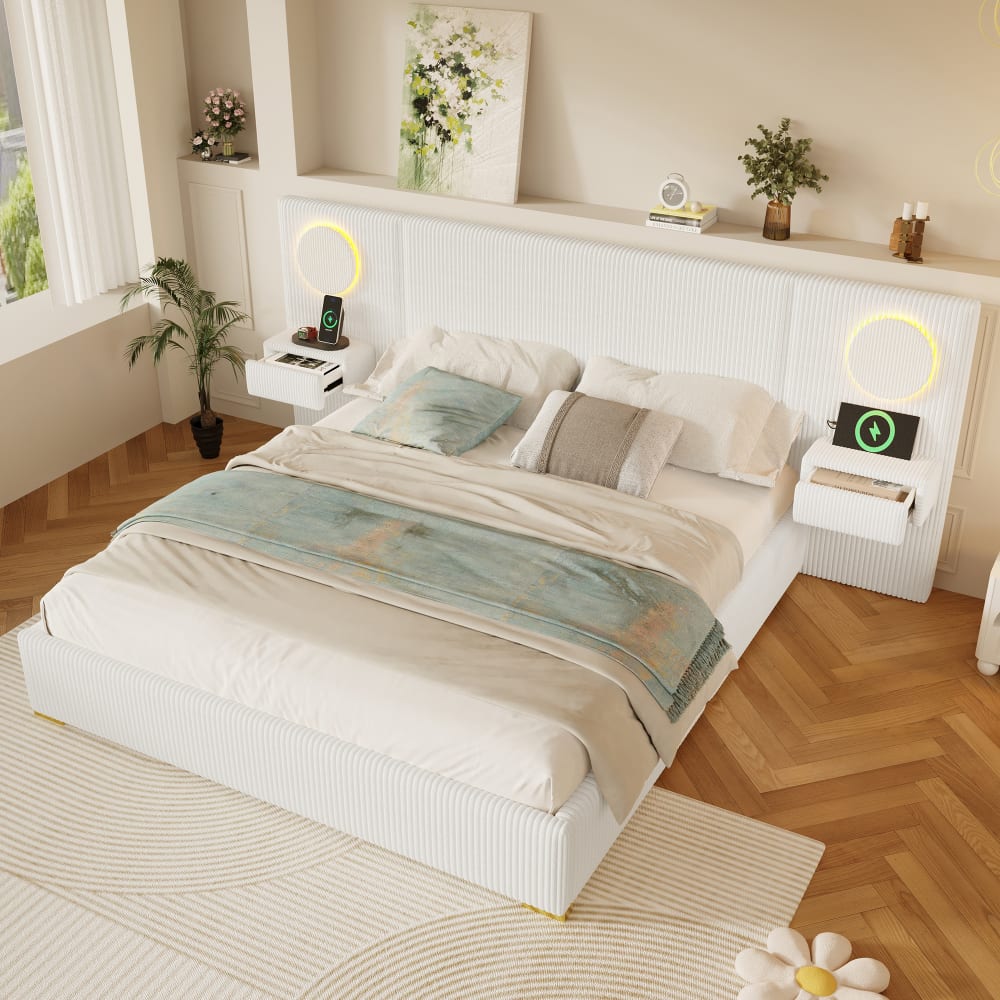 Lit rembourré double en pin beige 180x200 cm