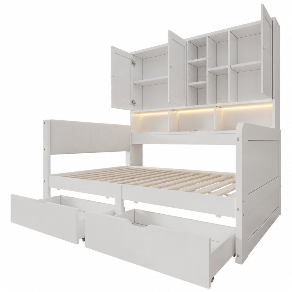 Lit rangement enfant en pin blanc 90x200 cm Lit rangement enfant en pin blanc 90x200 cm