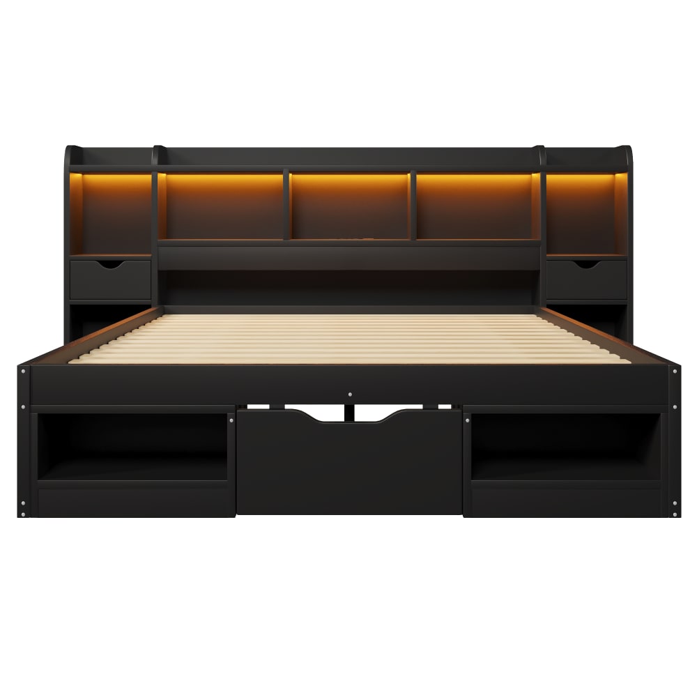 Lit plateforme en pin noir 140x200 cm