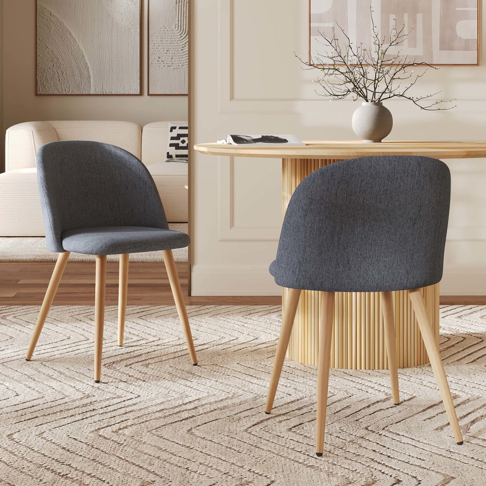 Lot de 2 chaises en tissu bleu marine et pieds en métal