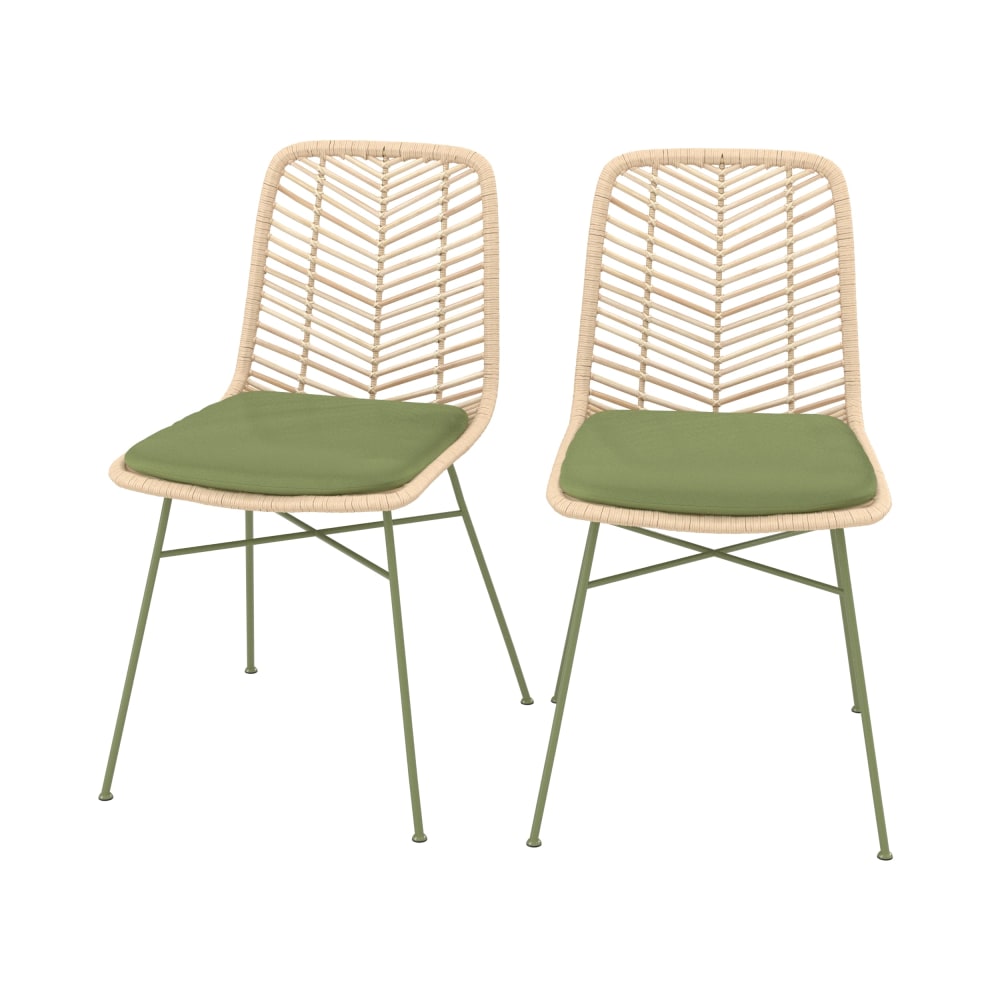 Maison Pavane 2er Set Rattan- und Olivgrün Stoffstühle style landhaus - Rattan