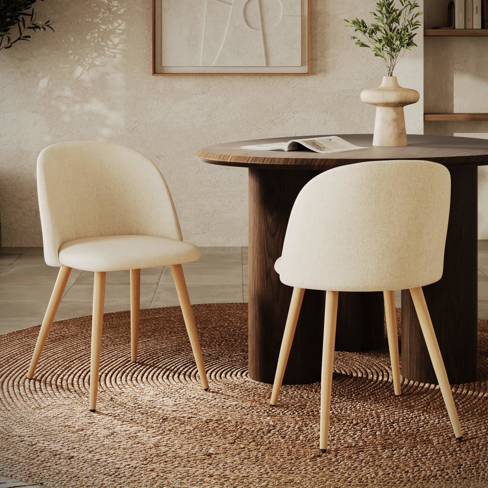 Set aus 2 beigen Stoffstühlen mit Metallbeinen - Maisons Du Monde