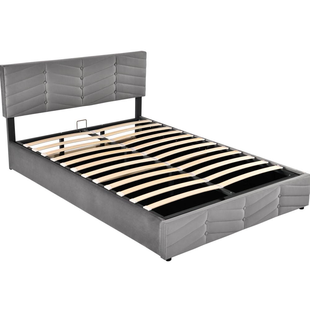 MODFU Polsterbett mit Stauraum, höhenverstellbares Kopfteil, 140x200, Grau style modern Grau Samt