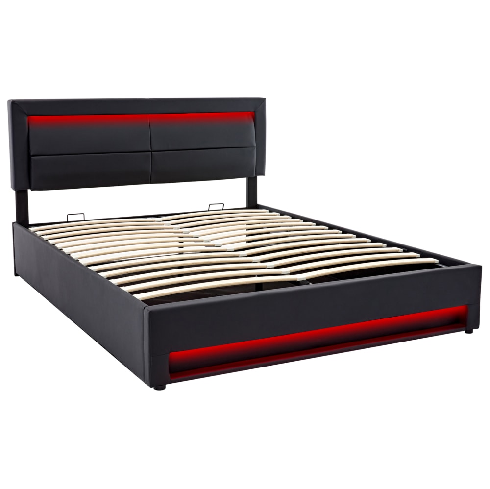 Lit coffre 160x200 cm avec usb, éclairage led et rangement, noir