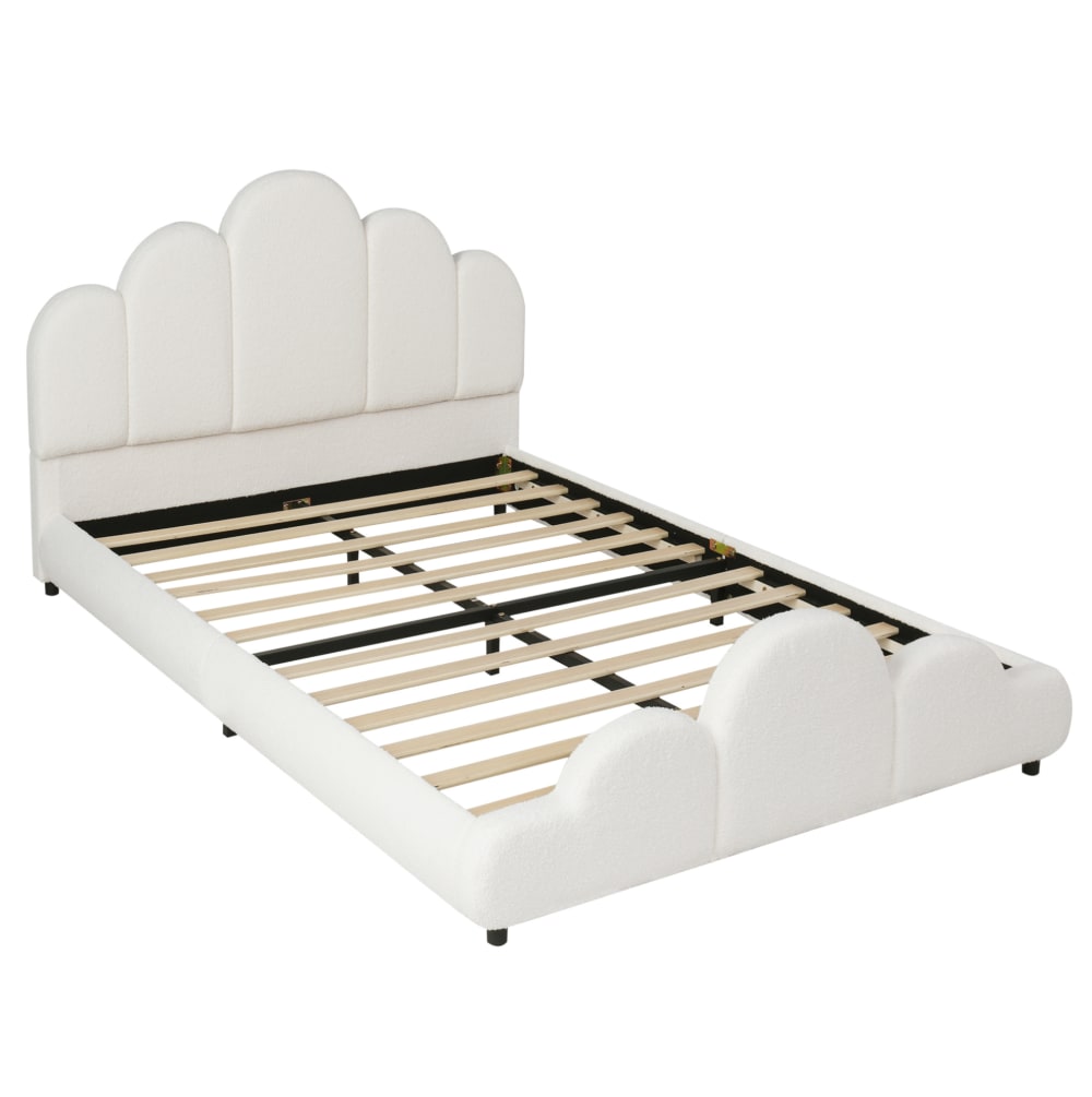 Lit pour enfant capitonné en tissu bouclé beige 140 x 200 cm