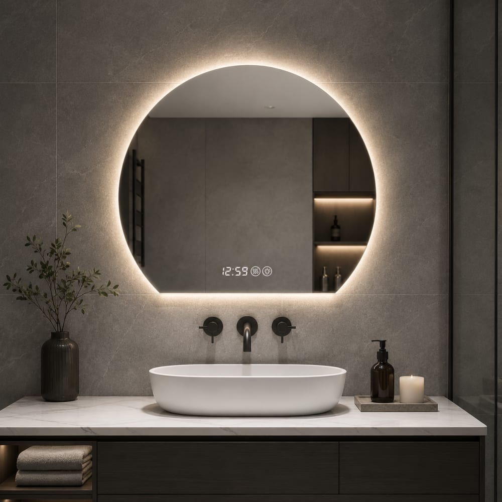 LED Badspiegel rund Antibeschlag dimmbar 80 cm Silber - Maisons