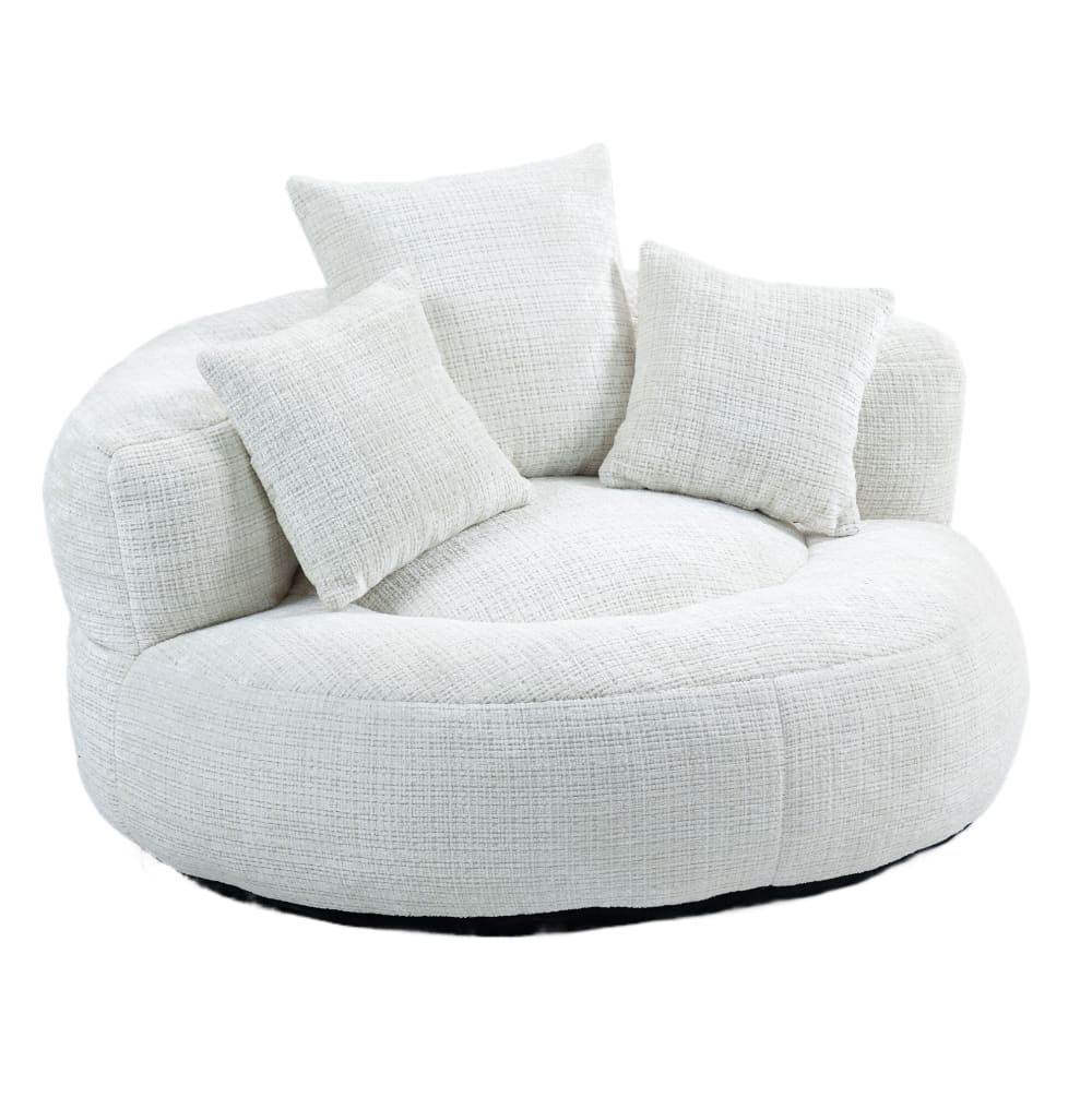Fauteuil pouf poire avec accoudoirs, chenille beige,108 cm