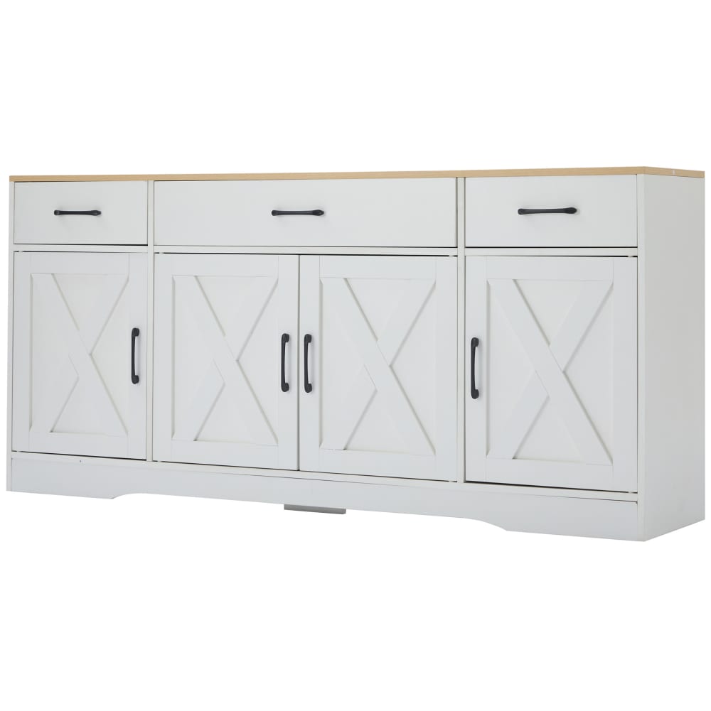 MODFU Modernes Sideboard mit 3 Schubladen und 4 Türen, 160 cm, Weiß style modern Weiß Spanplatte