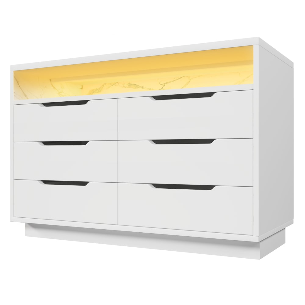 Buffet led avec 6 tiroirs, panneaux de particules, blanc, 120 cm