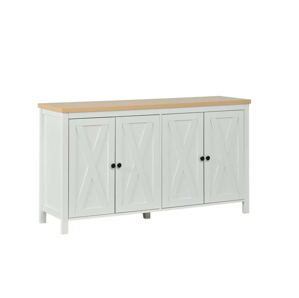 Buffet 140x40x78 cm blanc avec 4 portes et étagères réglables