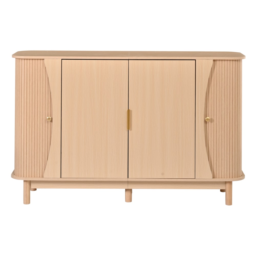 Buffet 140x40x88 cm avec 4 portes et étagère réglable, naturel