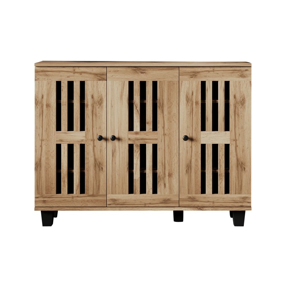 Buffet avec 3 portes et 8 compartiments, 120 cm, naturel
