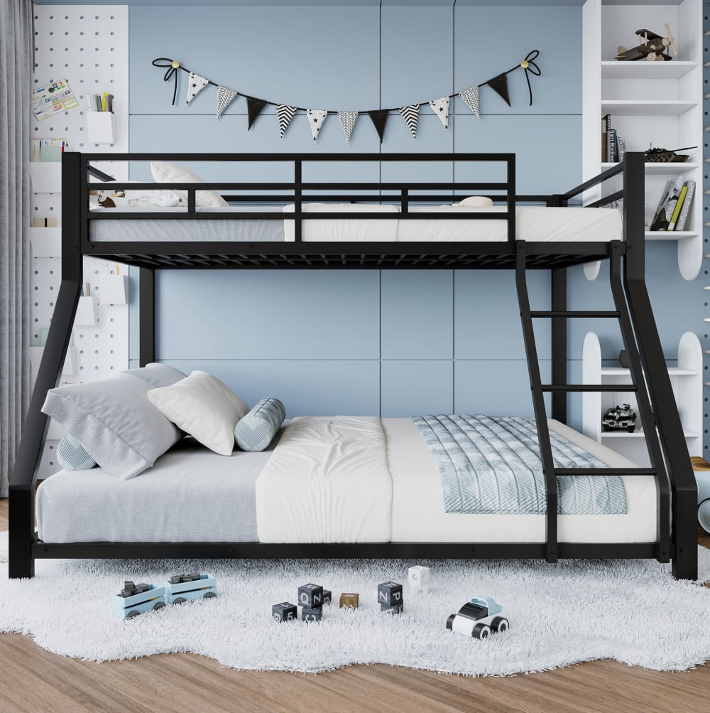 MODFU Etagenbett mit Treppe, Geländer, EN747, Metall, Schwarz, 90/140x200cm style modern SCHWARZ METALL Baby