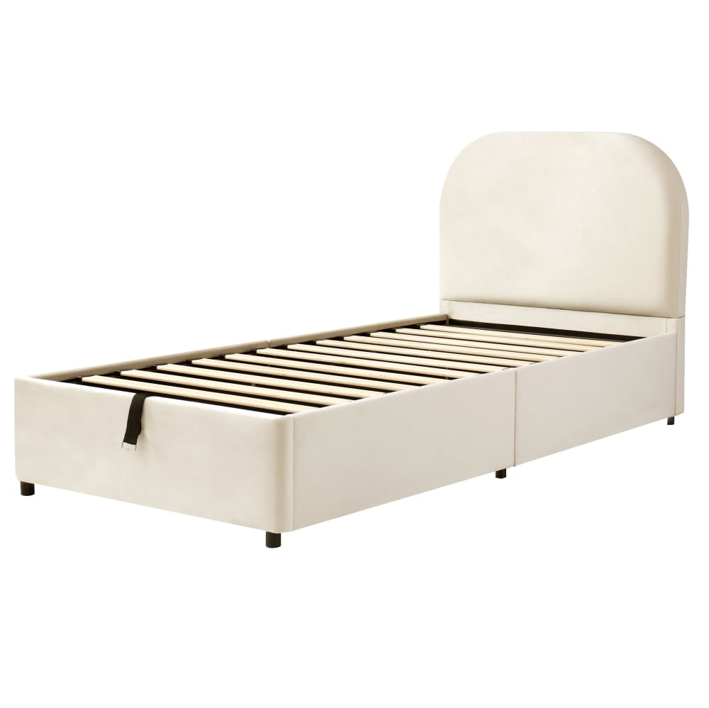 Polsterbett  mit Hydraulik-Stauraum, Samt, 90x190 cm, Beige -