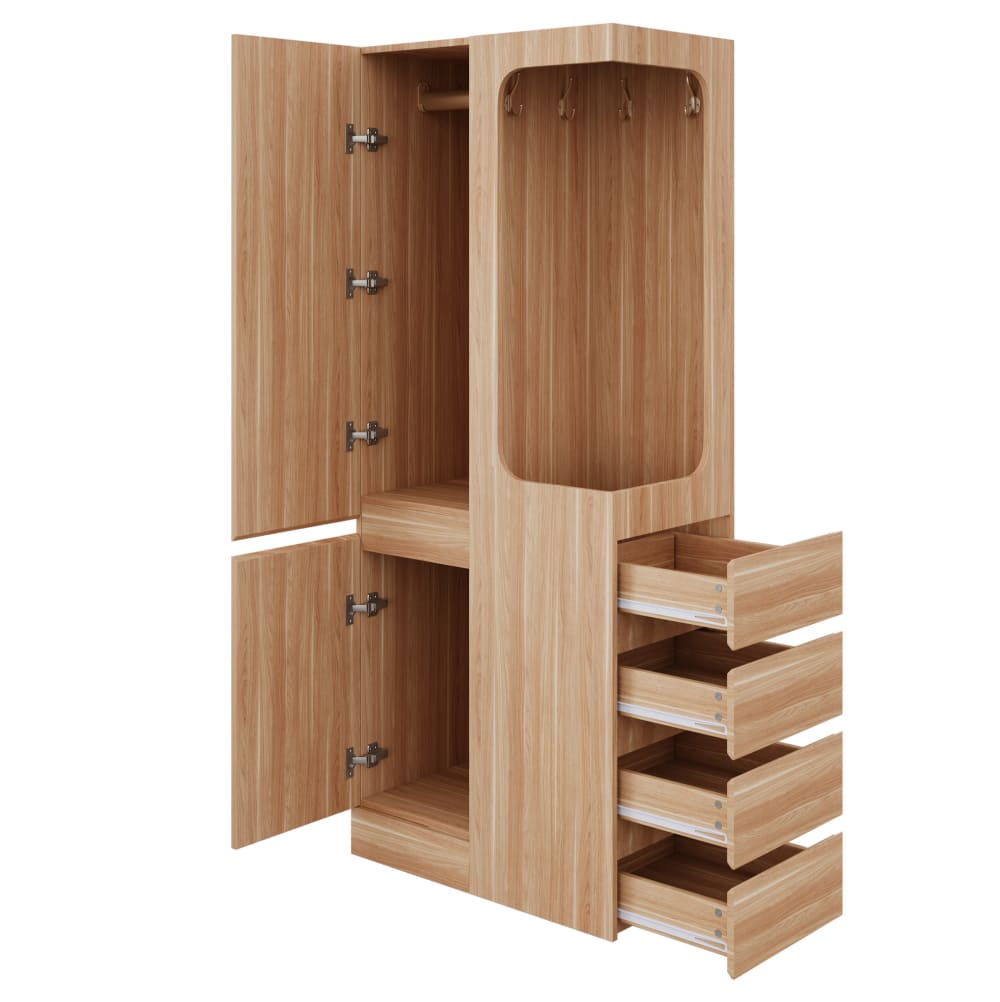 MODFU Kleiderschrank mit 4 Schubladen und Tür 70x40x170 cm Holzfarbe style modern Braun Holz