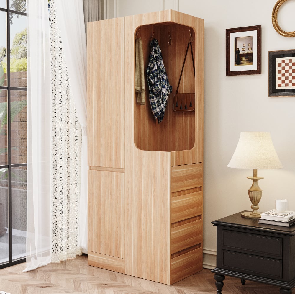 Armoire à 4 tiroirs et 2 portes, 70x40x170 cm, couleur bois