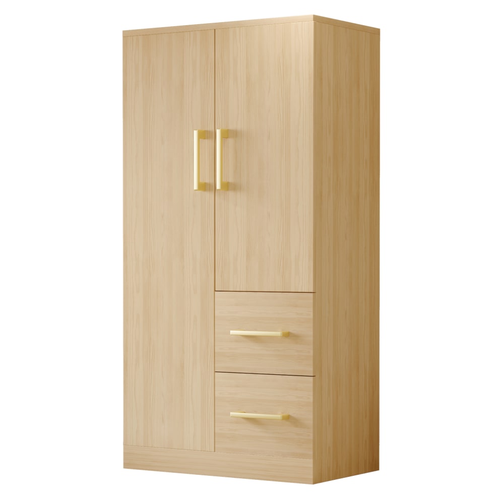 Armoire à 2 tiroirs et 2 portes, 70x40x135 cm, couleur bois naturel