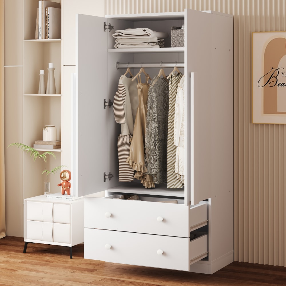 Kleiderschrank mit 2 Türen und 2 Schubladen 70x40x170 cm Weiß -