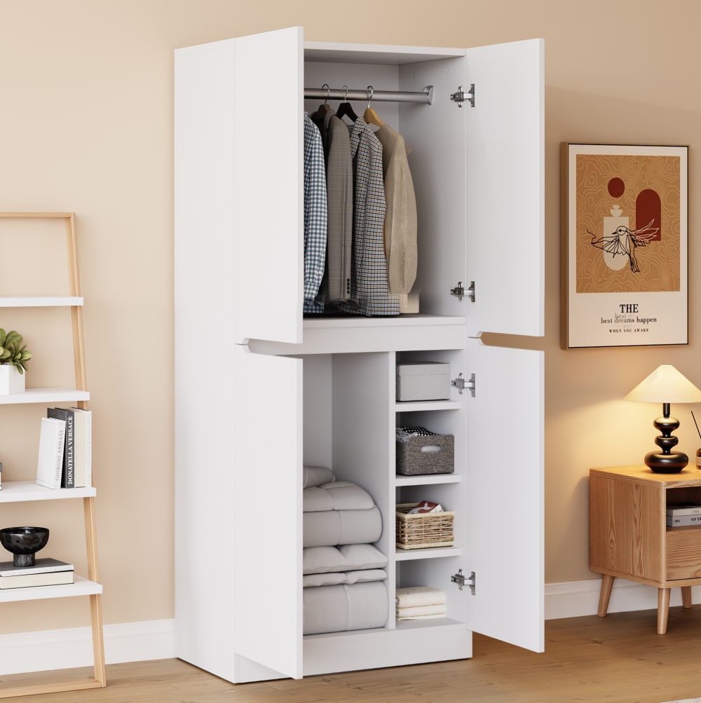 Armoire à 4 portes et compartiments, 70x40x170 cm, blanche