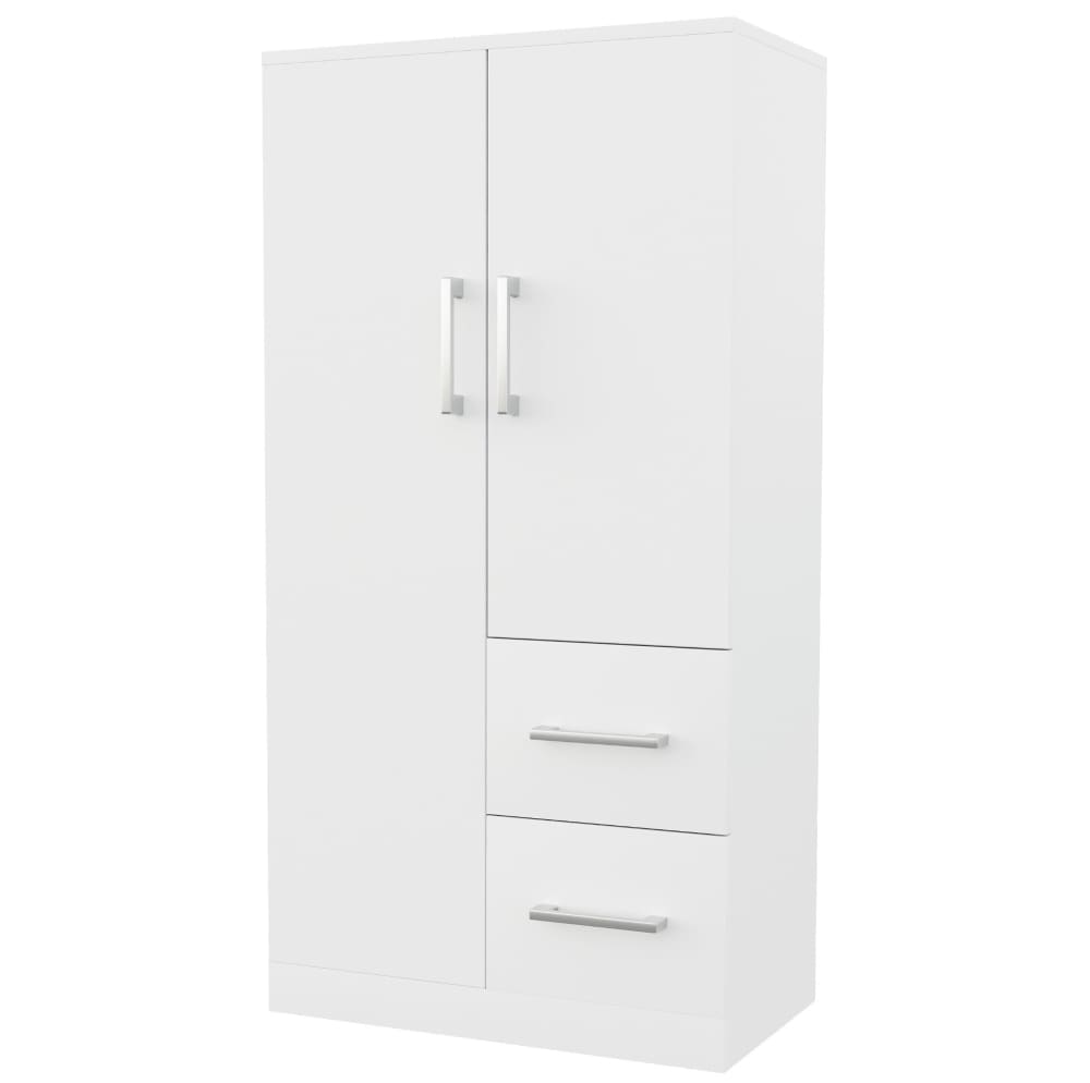 MODFU Kleiderschrank mit 2 Schubladen und Doppeltür 70x40x135 cm, Weiß style modern Weiß Holz