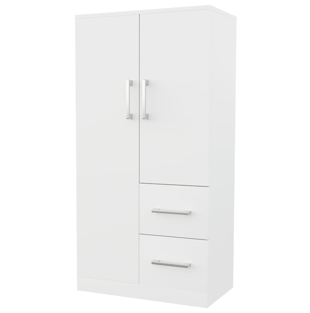 Armoire à 2 tiroirs et 2 portes, 70x40x135 cm, blanche