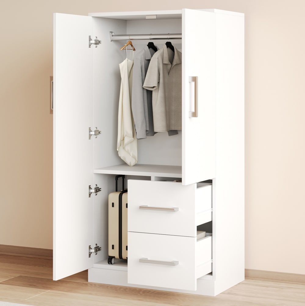 Kleiderschrank mit 2 Schubladen und Doppeltür 70x40x135 cm, Weiß