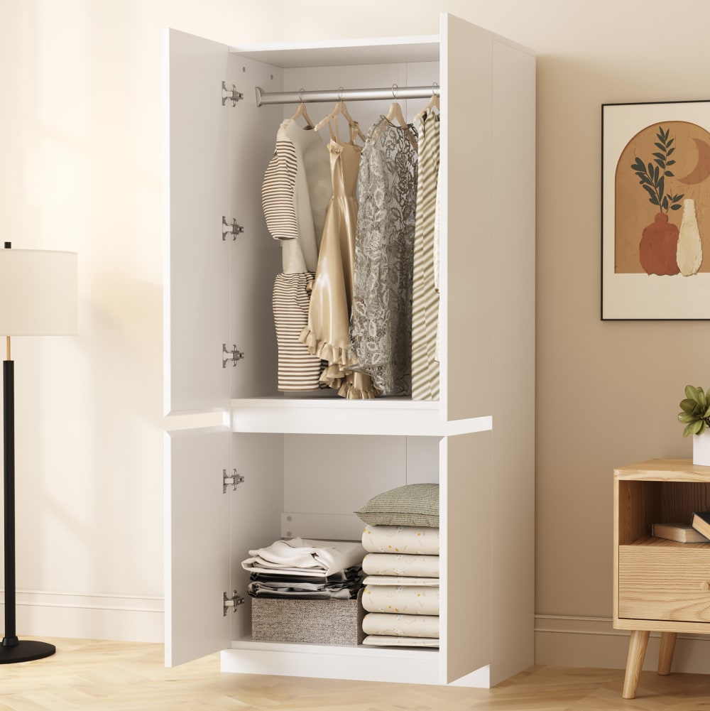 Kleiderschrank mit Doppeltüren und Stauraum 70x40x170 cm Weiß -
