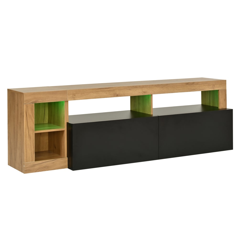Meuble tv 184x42x58 cm avec led et 2 portes, noir et bois