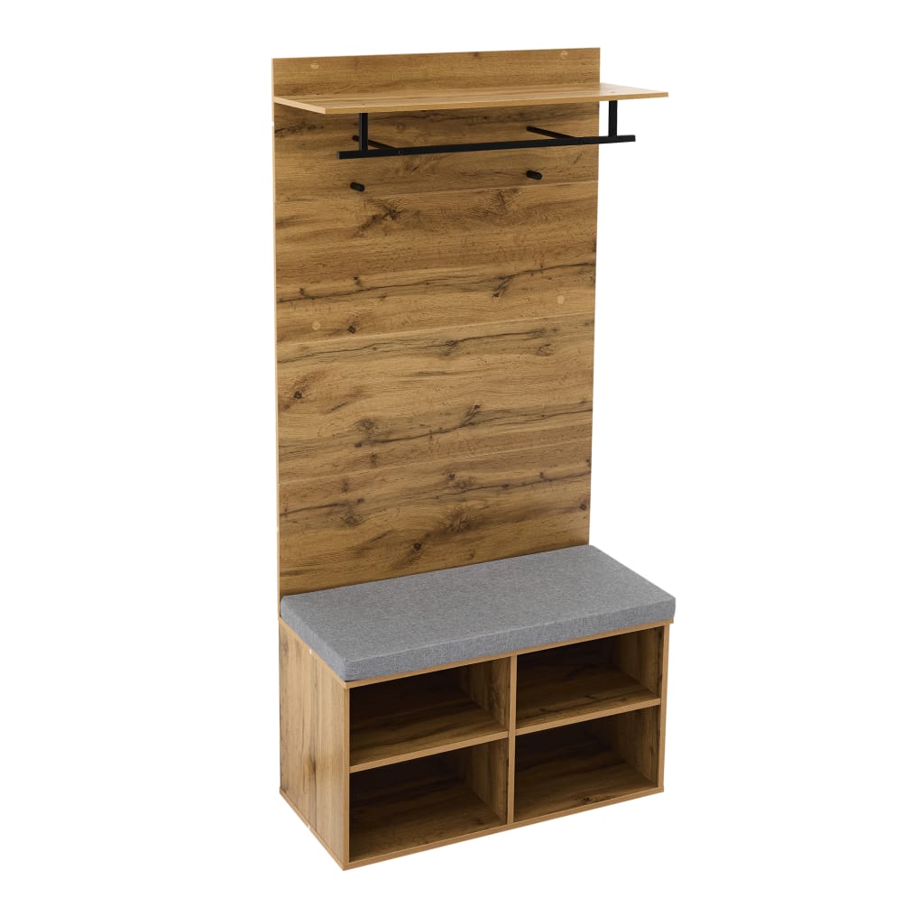 Meuble d’entrée de 175 cm avec banc à chaussures, étagère, chêne