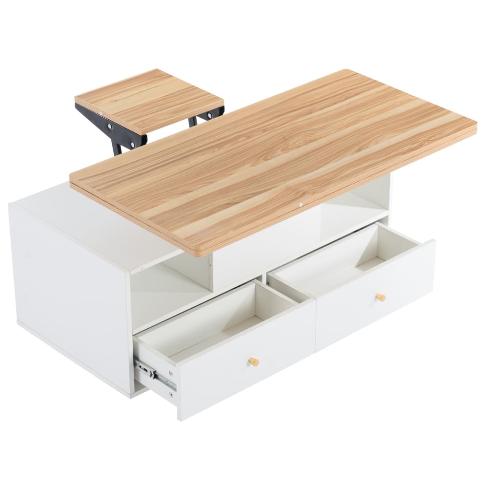 Table basse à plateau relevable avec 4 tiroirs, 100 cm, couleur bois