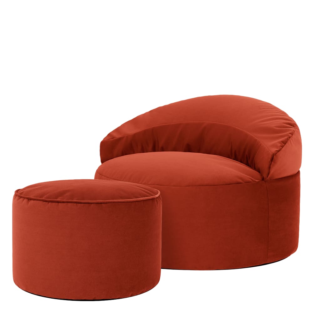 Pouf fauteuil d’appoint avec repose-pied rond en velours terracotta