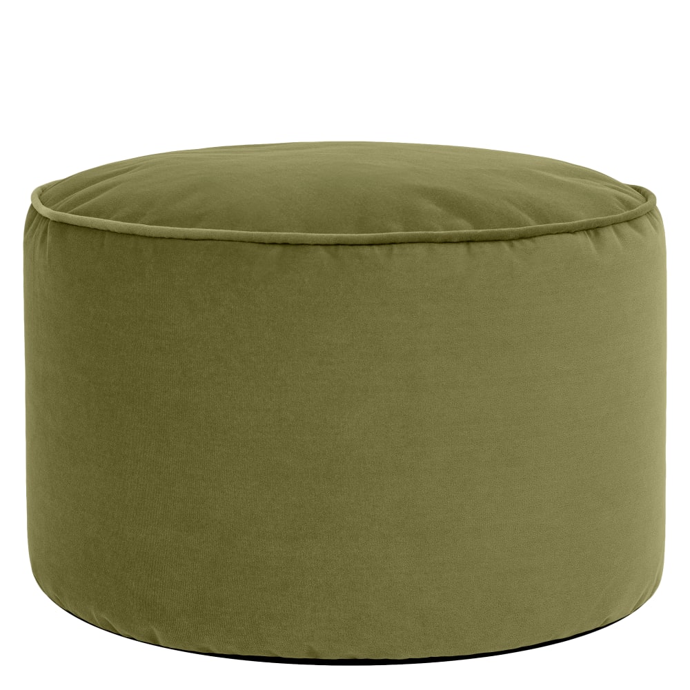 Pouf repose-pieds rond velours vert olive