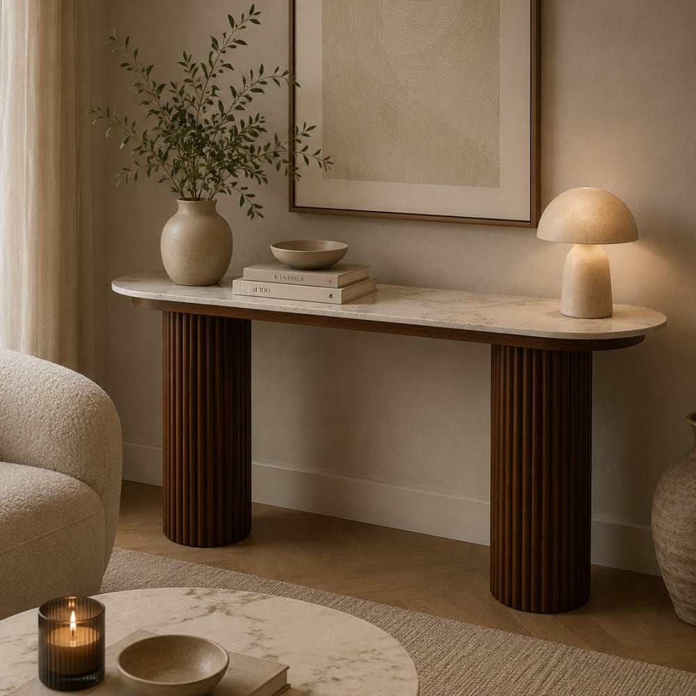 Konsolentisch Urban Chique aus Keramik, beige Marmoroptik -