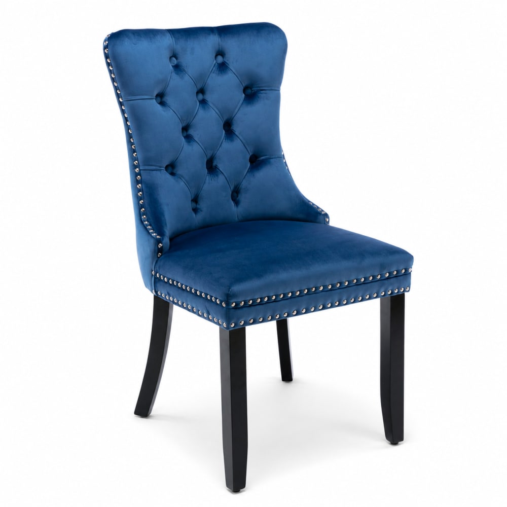 Lot de 2 chaises de salle à manger en velours avec dossier haut, bleu