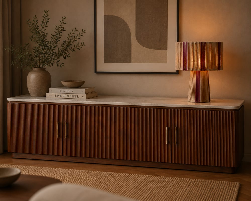 Sideboard Urban Chique mit Keramikplatte 200cm, Dunkelbraun -