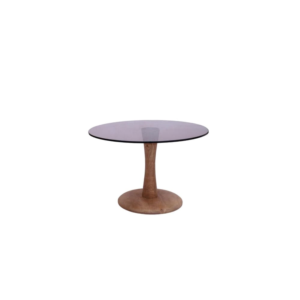 Livingfurn Couchtisch Faye Ø60cm aus Glas und Mangoholz, Braun Braun Glas