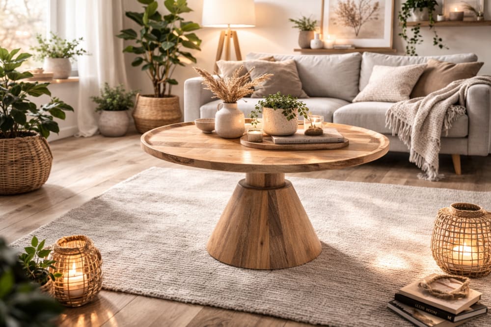 Couchtisch Jade aus Mangoholz Ø75cm, Hellbraun - Maisons Du Monde