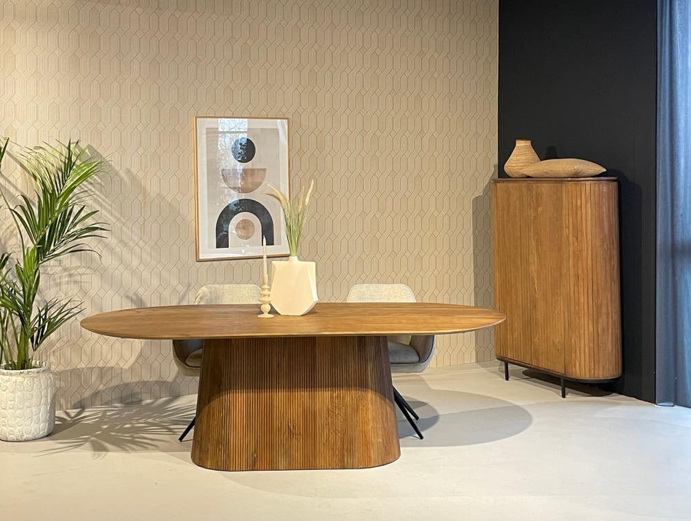 Esstisch Salvator aus Mangoholz Oval 300cm, Hellbraun - Maisons