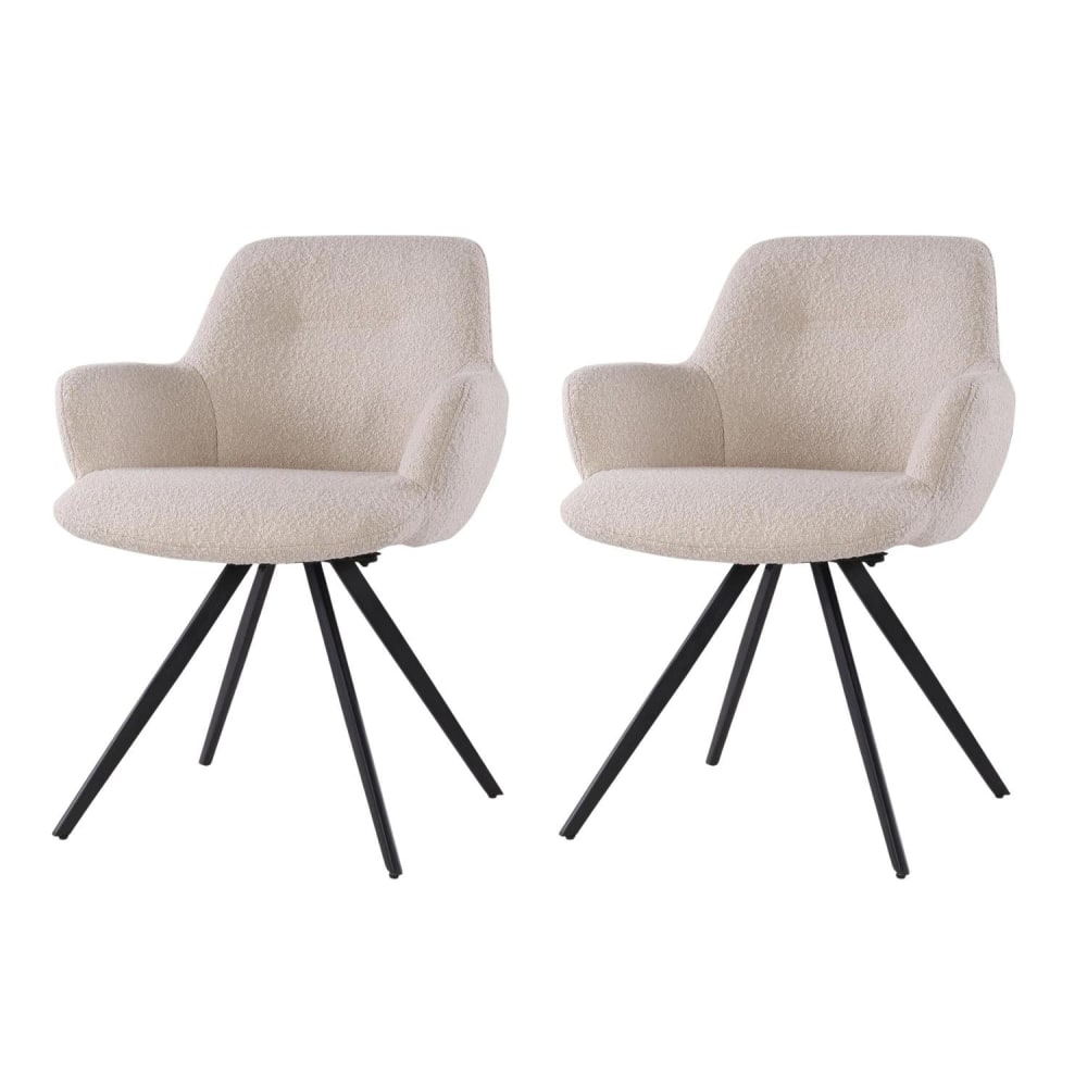 Livingfurn 2er-Set Esszimmerstühle Doreen aus Bouclé, beige - Stoff