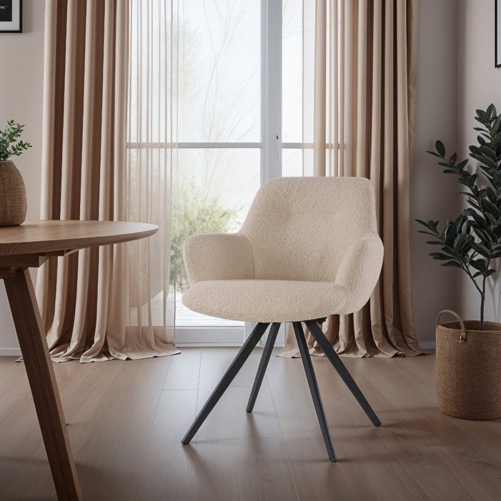 2er-Set Esszimmerstühle Doreen aus Bouclé, beige - Maisons Du