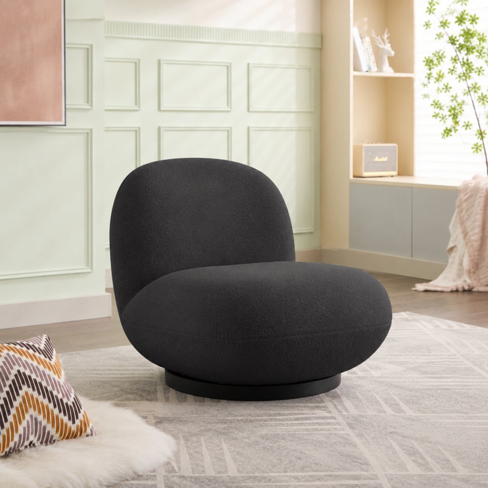Loungesessel aus Teddy Bouclé drehbar, Schwarz - Maisons Du Monde