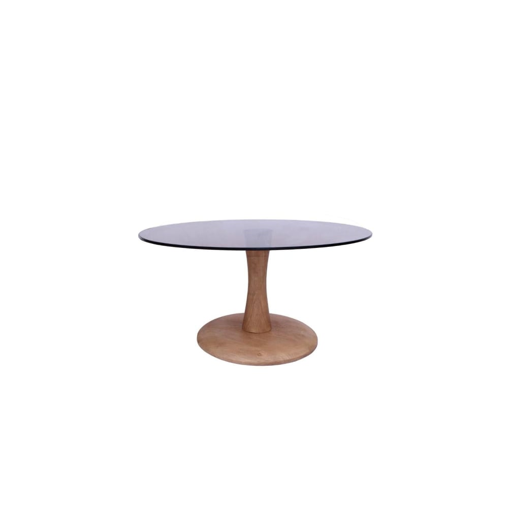 Livingfurn Couchtisch Brix aus Mangoholz mit Glasplatte Ø75cm, Braun Braun