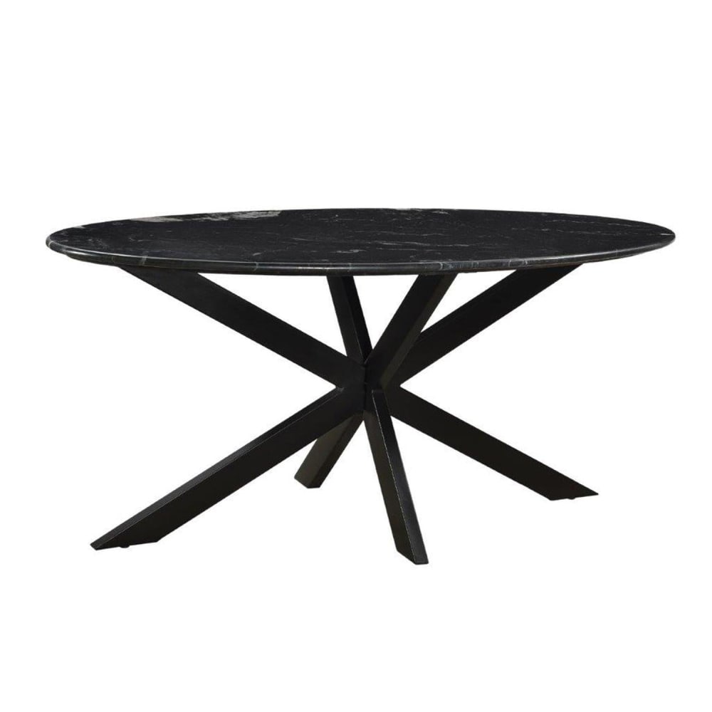 Livingfurn Esstisch Marmor Oval 180cm, Schwarz Schwarz Metall
