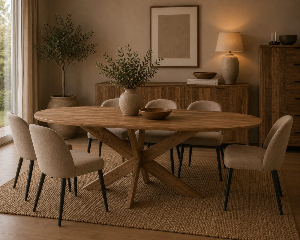 Esstisch Runa Oval aus Mangoholz 220cm, Hellbraun - Maisons Du