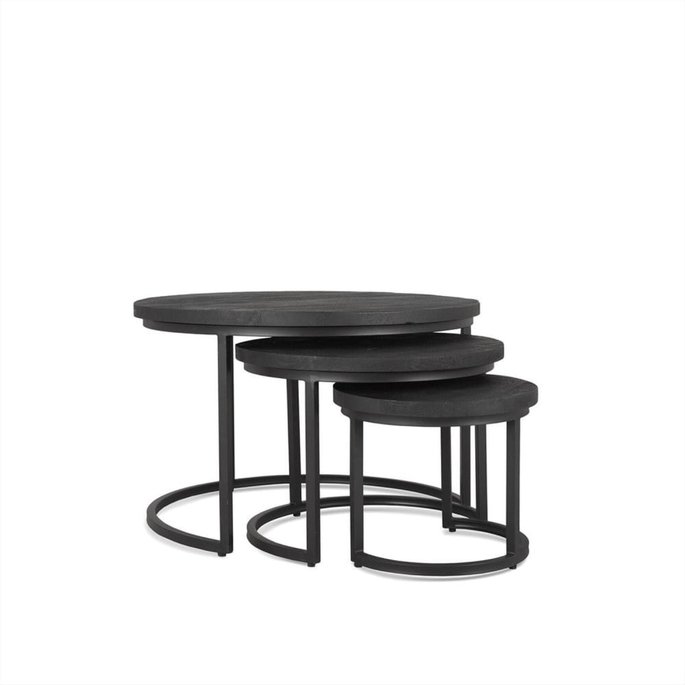 Benoa 3er-Set Couchtische Rylee aus Mangoholz, Schwarz Schwarz