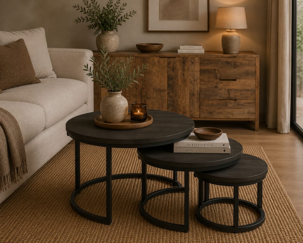 3er-Set Couchtische Rylee aus Mangoholz, Schwarz - Maisons Du