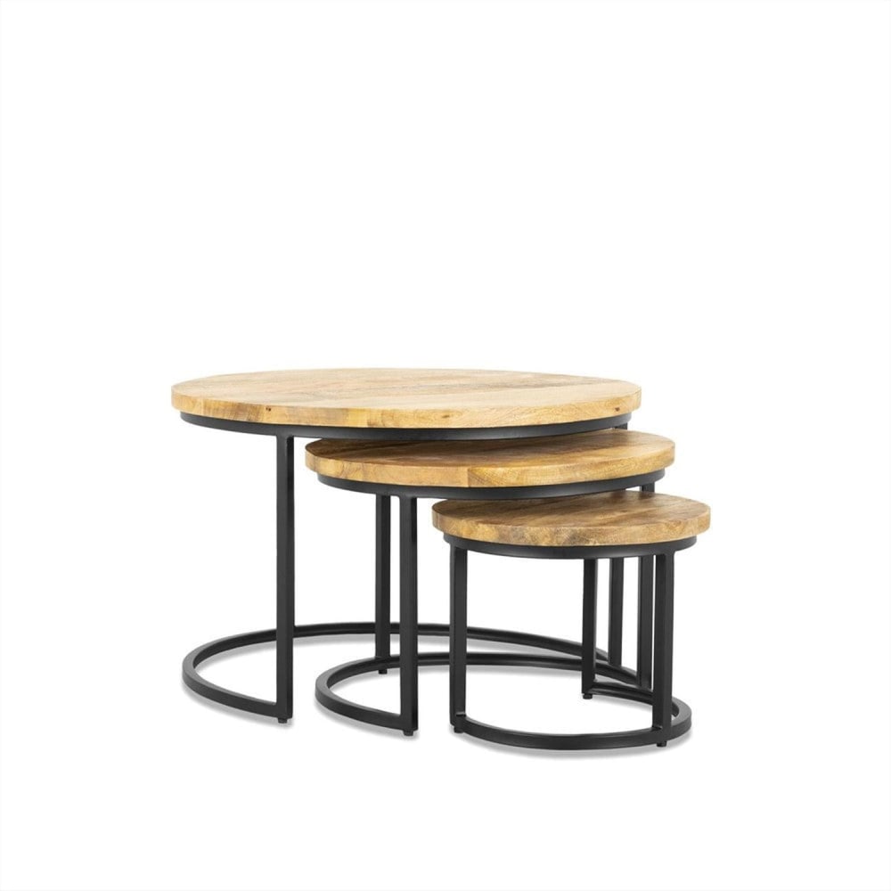 Benoa 3er-Set Couchtische Rylee aus Mangoholz, Hellbraun - -